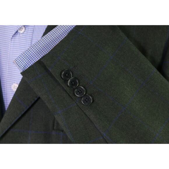 Ari Boston by R. Caruso Green w/ Blue Windowpane Wool Sportcoat Blazer 44R - Picture 6 of 9